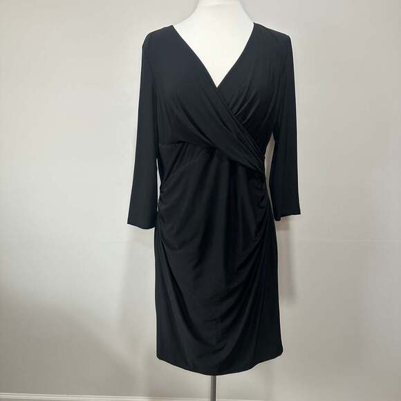 Lauren Ralph Lauren Dresses & Skirts - Lauren Ralph Lauren Black Dress Wrap Ruched Draped 3/4 Sleeve, Women Sz 14